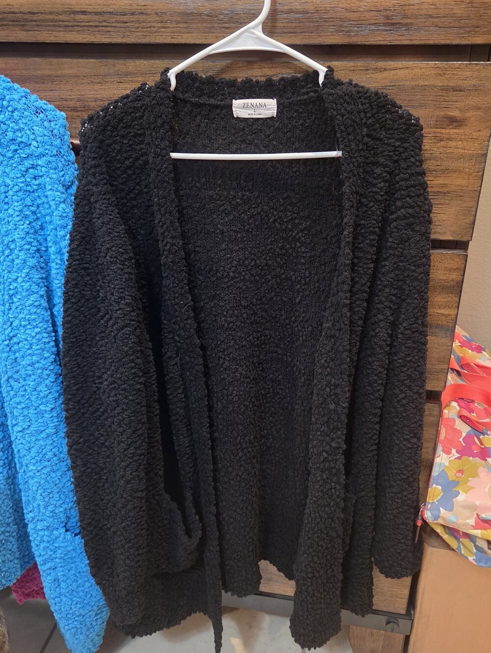 Zenana Outfitters Black Popcorn Open-Front Cardigan Size Large